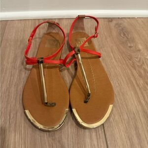 Dolce Vita Red and Cheetah Print Sandals with Gold Accents